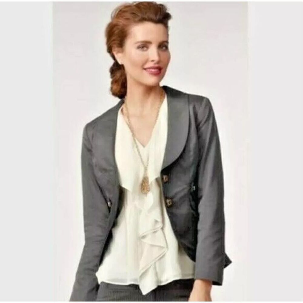 CAbi Work-It Gray Cotton Blend Blazer, Career, Lagenlook Size 6